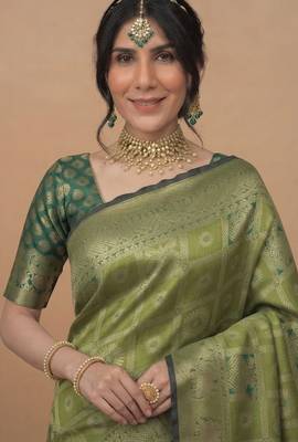 Pistachio green cotton silk saree 2