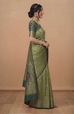 Pistachio green cotton silk saree 3