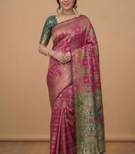 Pink green cotton silk saree