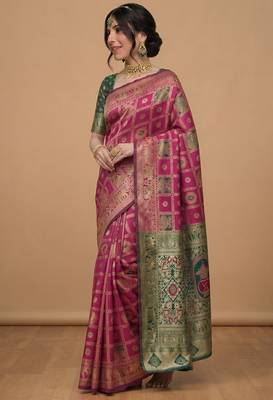Pink green cotton silk saree 2