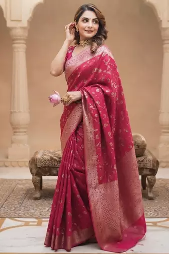 Pink jacquard silk blend saree