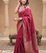 Pink jacquard silk blend saree
