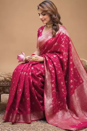 Pink jacquard silk blend saree