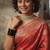 Red banarasi silk blend saree with zari motifs