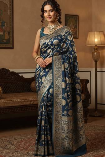Navy heritage banarasi silk blend saree