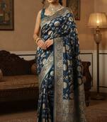 Navy heritage banarasi silk blend saree