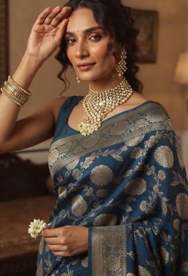 Navy heritage banarasi silk blend saree 2