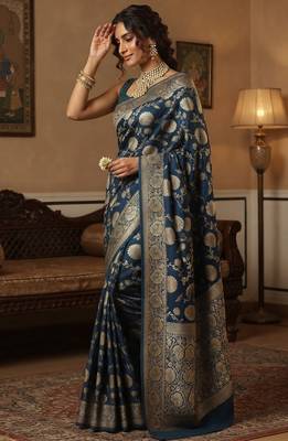 Navy heritage banarasi silk blend saree 3