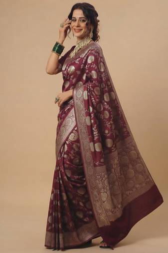 Regal maroon heritage banarasi silk blend saree