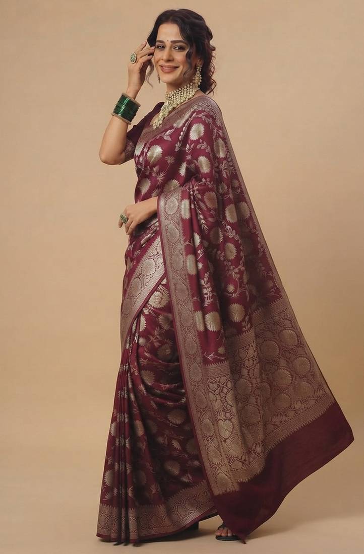 Regal maroon heritage banarasi silk blend saree