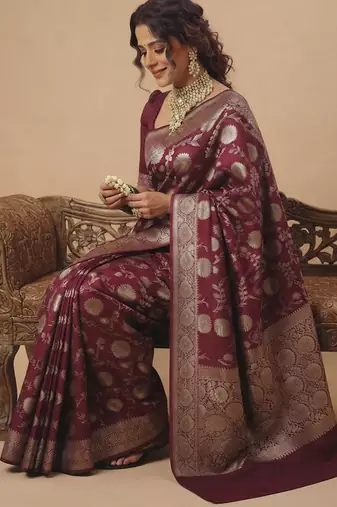 Regal maroon heritage banarasi silk blend saree