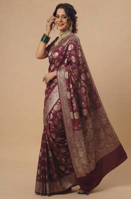 Regal maroon heritage banarasi silk blend saree 3