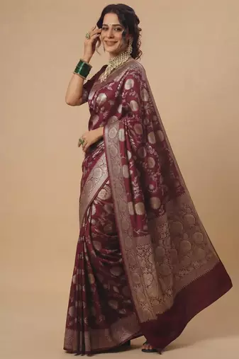 Regal maroon heritage banarasi silk blend saree