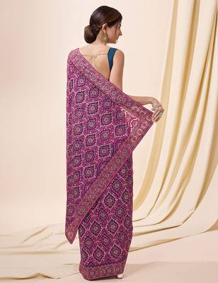 morpeach silk blend embroidery work saree with unstitch blouse piece  2