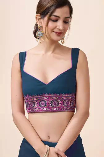 morpeach silk blend embroidery work saree with unstitch blouse piece 