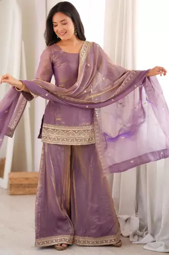  Embroidery Work Frendy Silk Fabric Straight Kurta Palazzo and Dupatta Set