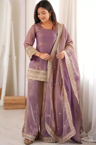  Embroidery Work Frendy Silk Fabric Straight Kurta Palazzo and Dupatta Set