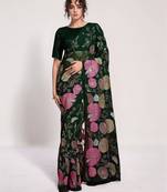 georgette green designer thread sequance embroidery work saree