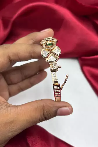 Emerald Green CZ Kundan Style Gold Plated Bridal Bracelet, Indian Wedding Jewelry