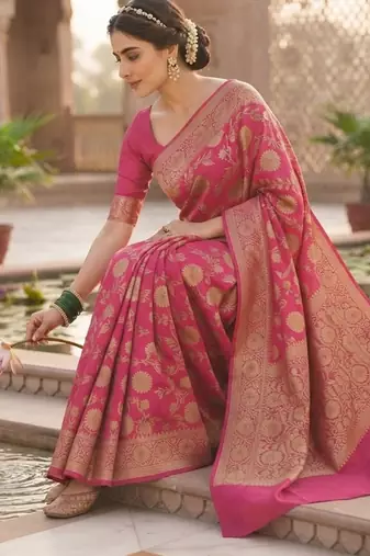 Royal magenta banarasi silk blend saree