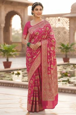 Royal magenta banarasi silk blend saree 4