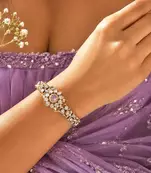 Pink Kundan Style Bracelet, Gold Tone CZ Bridal Jewelry, Ethnic Festive Wrist Bracelet