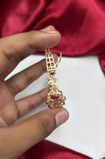 Pink Kundan Style Bracelet, Gold Tone CZ Bridal Jewelry, Ethnic Festive Wrist Bracelet