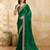 Darkgreen satin embroidery sequence work saree with unstitch blouse piece for women