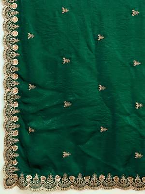 Darkgreen satin embroidery sequence work saree with unstitch blouse piece for women 5