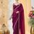 Purple satin siroski work saree with unstitch blouse piece for women