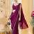 Purple satin siroski work saree with unstitch blouse piece for women