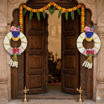 handmade lord krishna pearl shubh labh decorative hangingtraditional hanging for home decoration (pack of 2) 1