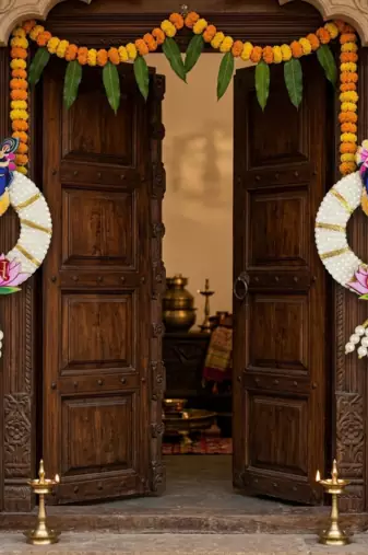 handmade lord krishna pearl shubh labh decorative hangingtraditional hanging for home decoration (pack of 2)
