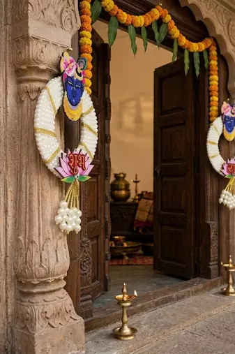 handmade lord krishna pearl shubh labh decorative hangingtraditional hanging for home decoration (pack of 2)