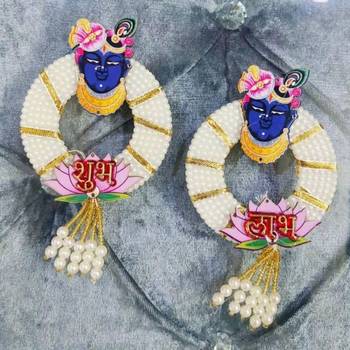 handmade lord krishna pearl shubh labh decorative hangingtraditional hanging for home decoration (pack of 2) 3