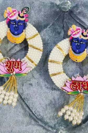 handmade lord krishna pearl shubh labh decorative hangingtraditional hanging for home decoration (pack of 2)