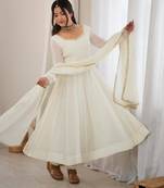  Embroidery Work Chanderi Fabric Flared Anarkali Pant and Dupatta Set