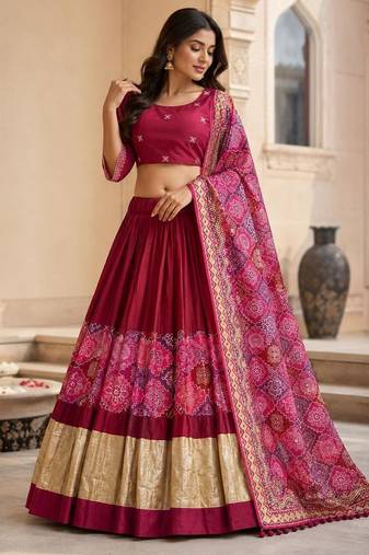 Dark Pink Navratri Lehenga Choli With Dupatta