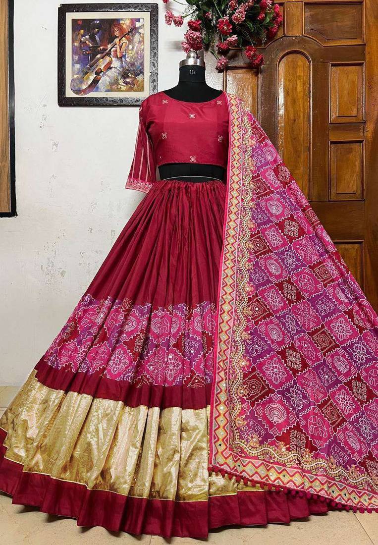 Dark Pink Navratri Lehenga Choli With Dupatta