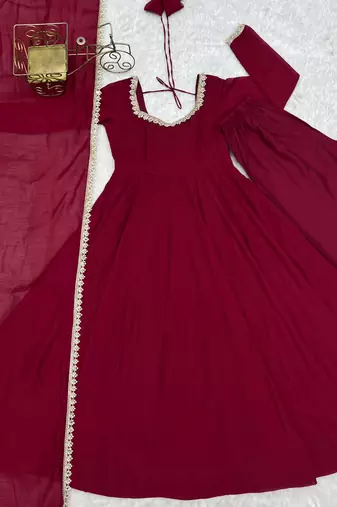  Embroidery Work Chanderi Fabric Flared Anarkali Pant and Dupatta Set