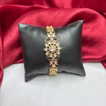 Gold Tone Kundan Bracelet, Indian Wedding Bridal Jewelry, CZ Stones, Festive Statement Piece 2