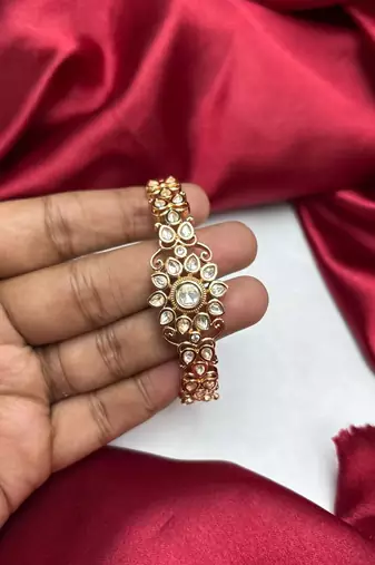 Gold Tone Kundan Bracelet, Indian Wedding Bridal Jewelry, CZ Stones, Festive Statement Piece