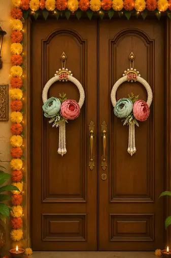 handmade moti chudi peony latkan hangingshubh-labh hanging for home decoration (pack of 2)