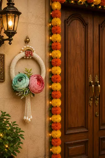 handmade moti chudi peony latkan hangingshubh-labh hanging for home decoration (pack of 2)
