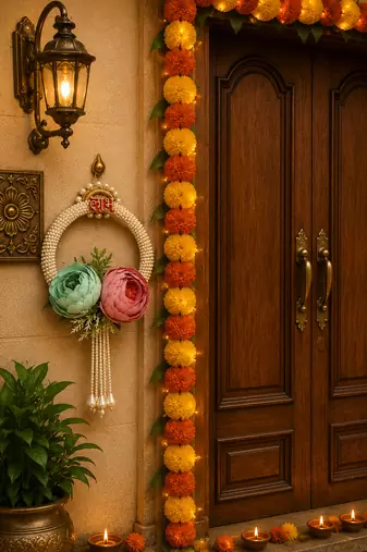 handmade moti chudi peony latkan hangingshubh-labh hanging for home decoration (pack of 2)
