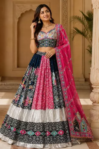 White Mirror Navratri Lehenga Choli With Dupatta