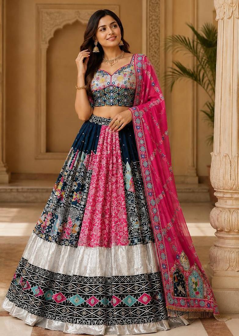 White Mirror Navratri Lehenga Choli With Dupatta