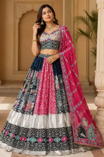 White Mirror Navratri Lehenga Choli With Dupatta