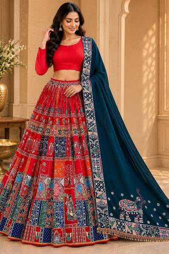 Red Navratri Lehenga Choli With Dupatta