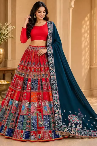 Red Navratri Lehenga Choli With Dupatta